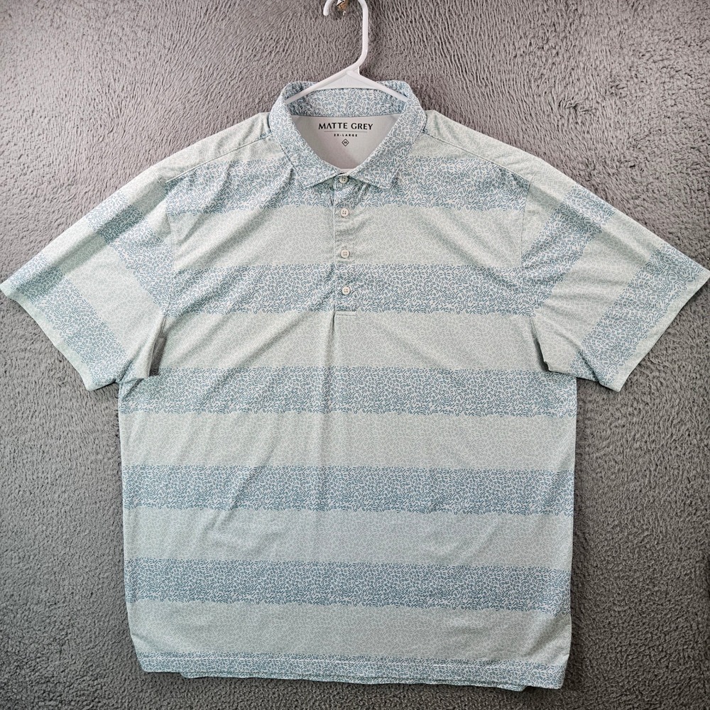 Matte Grey‎ Mens 2XL Golf Polo Shirt Short Sleeve Blue Pattern